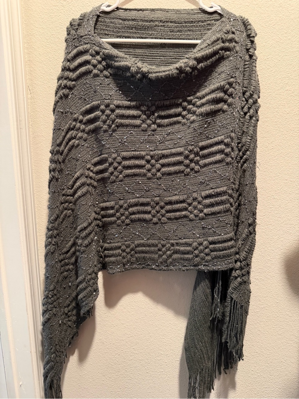 Fringe Sweater Poncho (Size; One size )